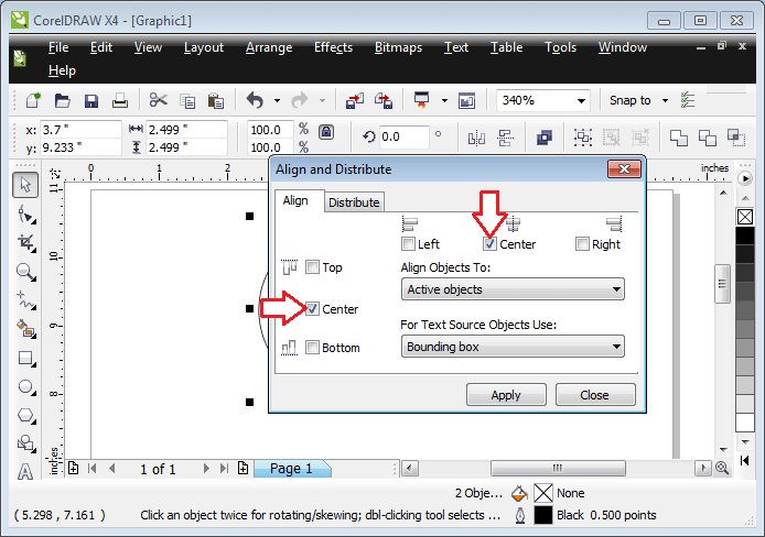 الائن اینڈ ڈسٹری بیوٹ کا ڈائیلاگ باکس الائن اینڈ ڈسٹری بیوٹ کا ڈائیلاگ باکس