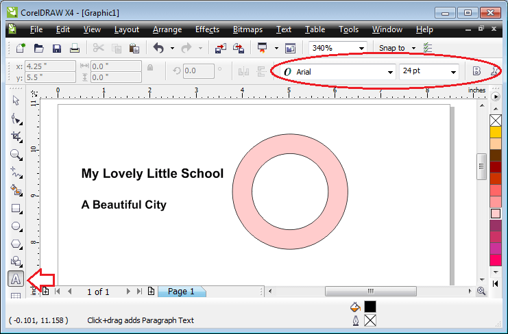 ٹیکسٹ ٹول کی مدد سے سکول اور شہر کے نام لکھیں ٹیکسٹ ٹول کی مدد سے سکول اور شہر کے نام لکھیں