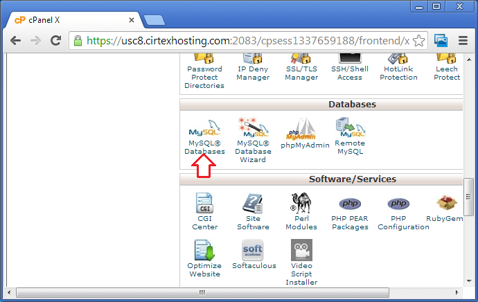 سی پینل میں مائی ایس کیو ایل ڈیٹابیسز کا سیکشن کھولیں سی پینل میں مائی ایس کیو ایل ڈیٹابیسز کا سیکشن کھولیں