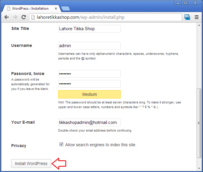 تنصیب مکمل کرنے کے لیے ویب سائیٹ کی معلومات مہیا کریں تنصیب مکمل کرنے کے لیے ویب سائیٹ کی معلومات مہیا کریں