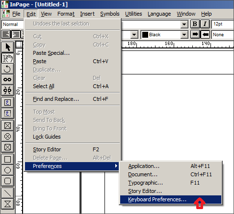 Inpage Screenshot - Edit > Preferences > Keyboard Preferences Inpage Screenshot - Edit > Preferences > Keyboard Preferences
