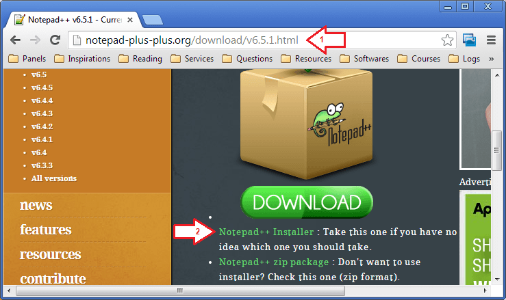نوٹ پیڈ پلس پلس کی ویب سائیٹ سے نیا ورژن ڈاؤن لوڈ کریں