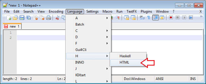 کوڈنگ لینگویج سیٹ کریں