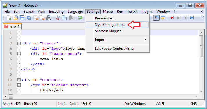 کوڈ کے مختلف حصوں کے اسٹائلز اپنی مرضی کے مطابق مقرر کریں