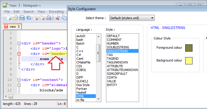 سنگل کوٹ ویلیو کے لیے خود سے مہیا کیے گئے اسٹائل کی ایک مثال