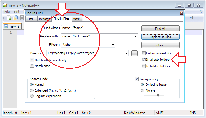 بیک وقت ایک سے زیادہ فائلوں میں مطلوبہ الفاظ تلاش اور تبدیل کریں