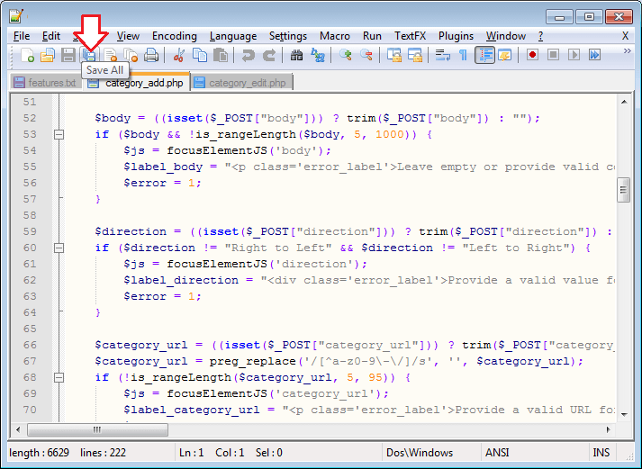 تمام کھلی ہوئی بیک وقت محفوظ کریں