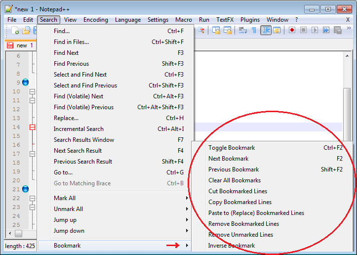 بک مارکس سے متعلقہ آپشنز کا مینیو
