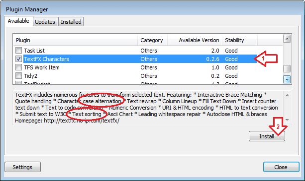 نوٹ پیڈ پلس پلس کے لیے مفید پلگ ان کی تنصیب کریں