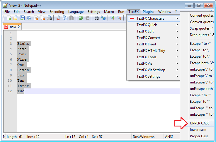 پلگ ان کے استعمال کی دوسری مثال ۔ انگلش عبارت کو بڑے حروف میں تبدیل کریں