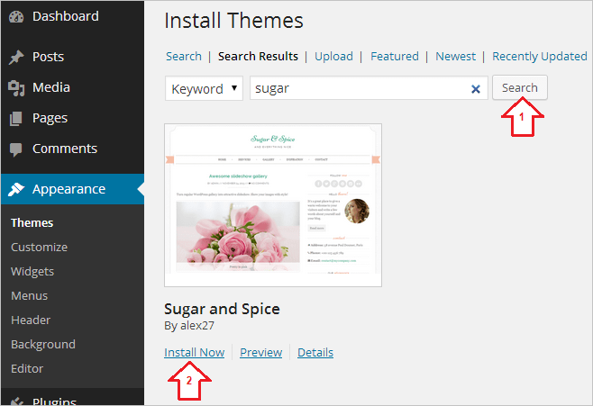 ایڈمن پینل کے ذریعے ورڈ پریس کی ویب سائیٹ پر دستیاب تھیم تلاش کر کے انسٹال کریں