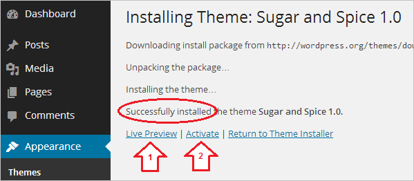 انسٹال کیا گیا تھیم ایکٹیویٹ کریں