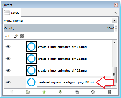 فریم کا وقت مقرر کرنے کے لیے لیئر کے نام میں بریکٹس کے اندر وقت مہیا کریں