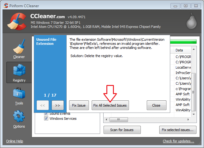 ونڈوز کی رجسٹری کی صفائی کریں