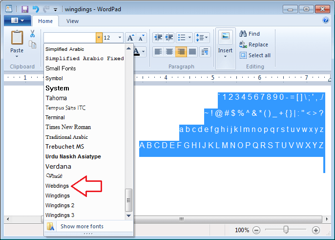 ڈاکومنٹ میں انگلش کے تمام چھوٹے بڑے حروف لکھ کر کے انہیں سلیکٹ کریں