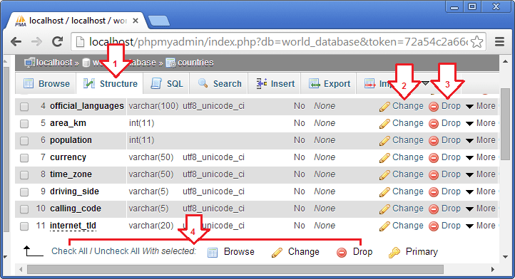 ٹیبل اسٹرکچر میں تبدیلیاں کریں، مثلاً کوئی فیلڈ ڈیلیٹ کرنا، یا کسی فیلڈ میں تبدیلی کرنا وغیرہ