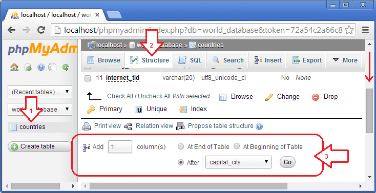 ٹیبل میں ایک نئی فیلڈ کا اضافہ کریں