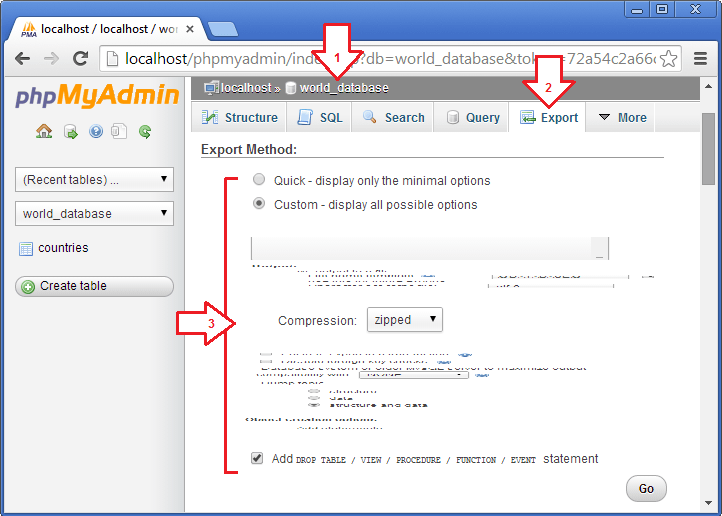 ڈیٹابیس کا بیک اپ تیار کریں