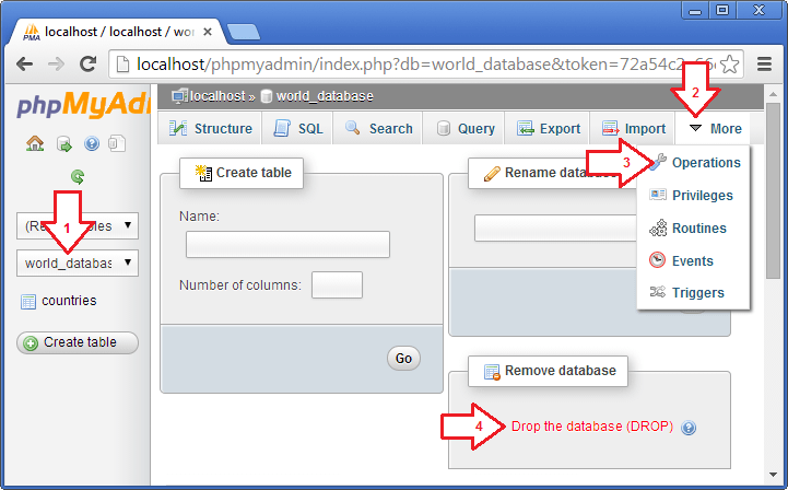 ڈیٹابیس ڈیلیٹ کریں