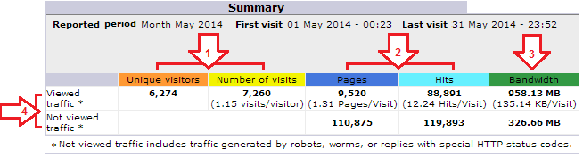 ویب سائیٹ کی شماریات کا خلاصہ