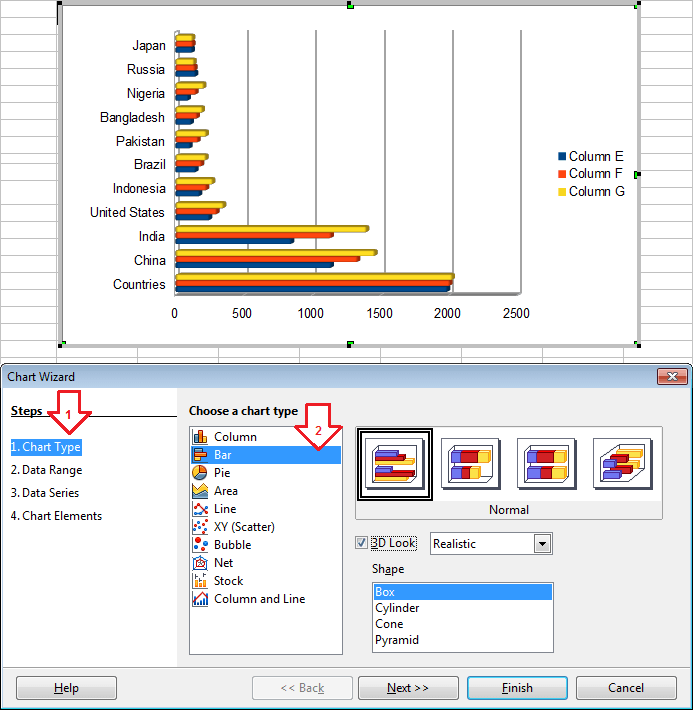 اپنے ڈیٹا کی مناسبت سے گراف کی ٹائپ منتخب کریں