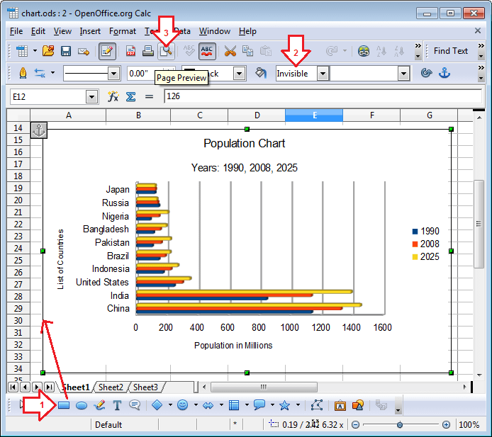 ڈرائنگ ٹول بار کی مدد سے گراف کے گرد باکس بنائیں