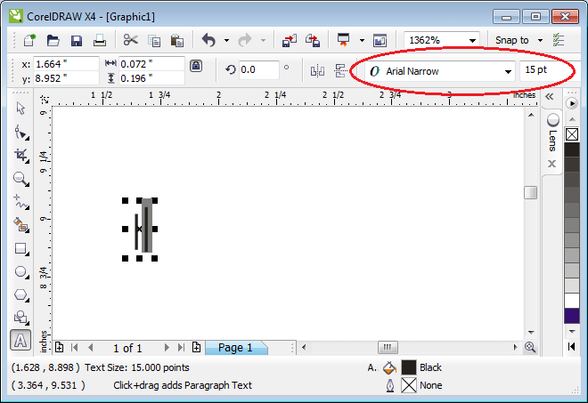 ایک پائپ سائن کو سلیکٹ کر کے اس کے لیے ایریل نیرو فونٹ منتخب کریں اور اس کا سائز پندرہ مقرر کریں