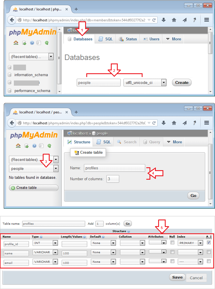 ایک بنیادی قسم کی مائی ایس کیو ایل ڈیٹابیس بنائیں